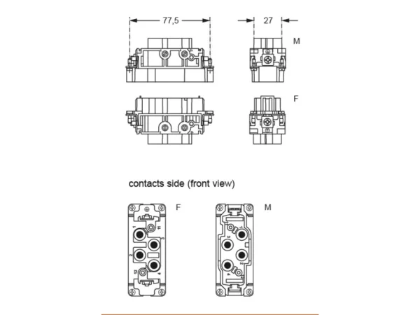 female insert, size 77.27, 4p+PE, screw, 80A, 830V