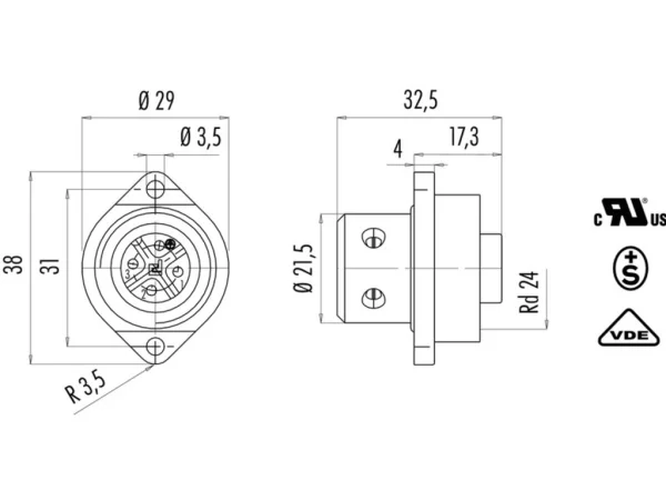 Female panel mount connector