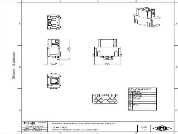 female insert, MIXO, 1MU, 8 - RJ45, RJ45 IDC, for configuration PROFINET