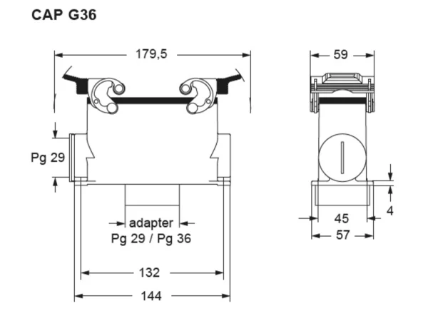 surface mounting housing, high, size 104.27, C-TYPE alu, 2 levers, 1xPG29 bottom, 1xPG36 external