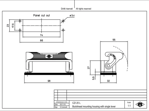 bulkhead mounting housing, size 66.16, IL-BRID alu, 1 lever