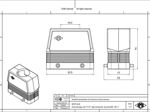 hood, size 77.27, 180 °C alu, 4 pegs, 1xM40 top