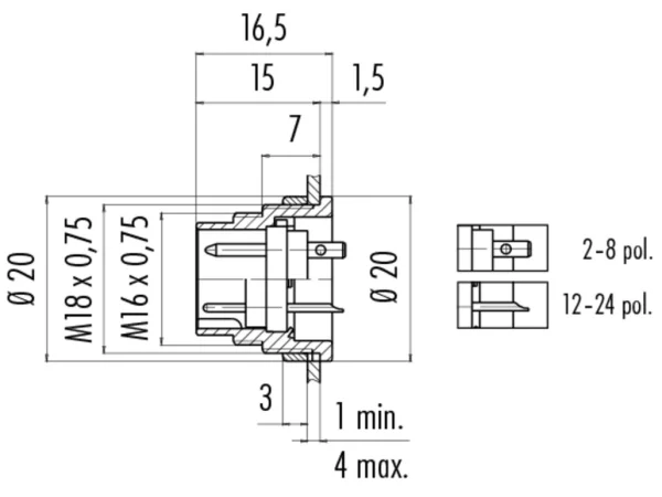 Male panel mount connector