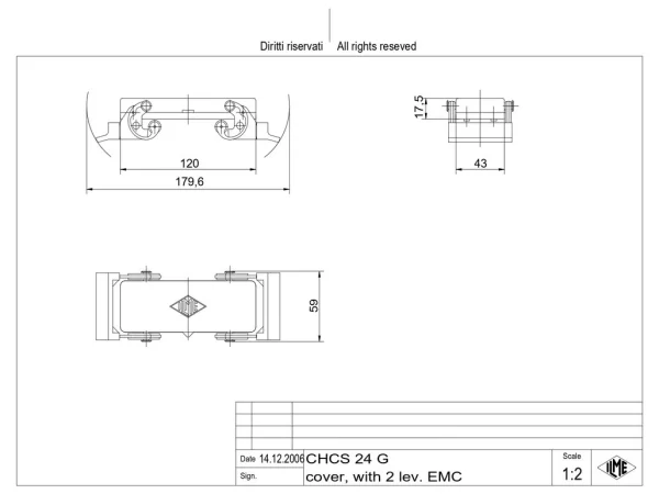 protection cover, size 104.27, EMC alu, 2 levers, gasket, loop