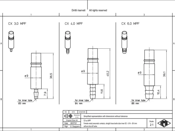 female contact, MIXO, metal, 4,0mm internal, plug, pneumatic