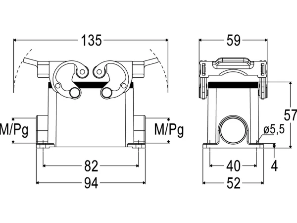 surface mounting housing, size 57.27, C-TYPE alu, 2 levers, 2xM20 side