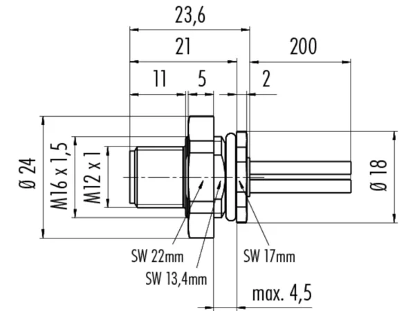 Male panel mount connector
