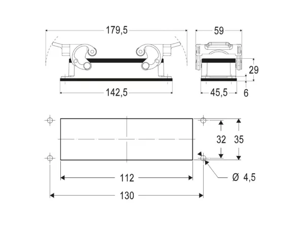 bulkhead mounting housing, size 104.27, C-TYPE alu, 4 pegs, cover plastic