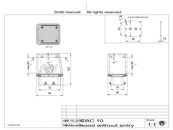 hood, size 57.27, BIG alu, 4 pegs, extended terminal compartment