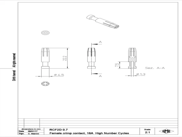 female contact, 0,75mm², gold HNM, crimp, 16A, series CC