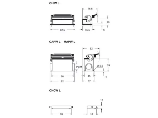 surface mounting housing, high, size 44.27, W-TYPE alu, 1 lever, 1xM32 side