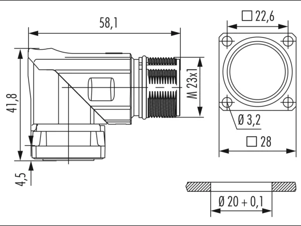 Twilock-S, Right Angle Panel Connector, Male Thread