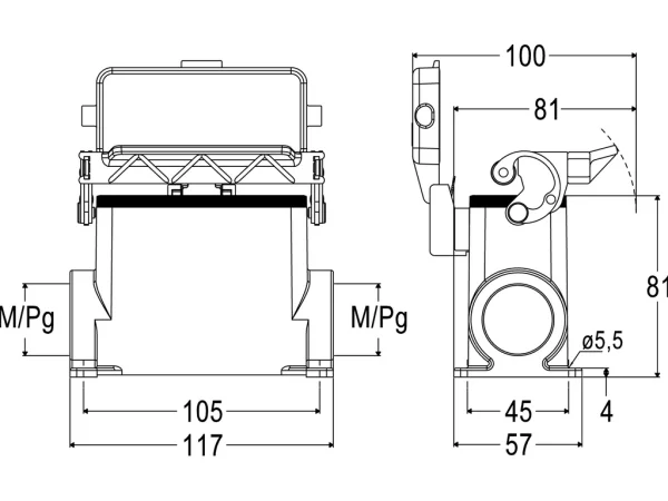 surface mounting housing, high, size 77.27, C-TYPE alu, 1 lever, 2xM40 side, cover metal