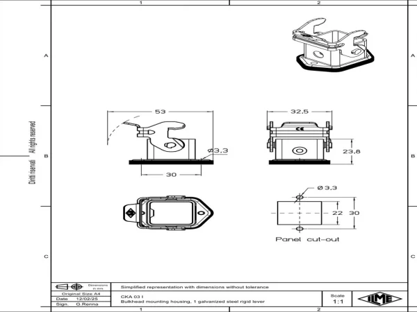 bulkhead mounting housing, size 21.21, CKA zinc, 1 lever steel