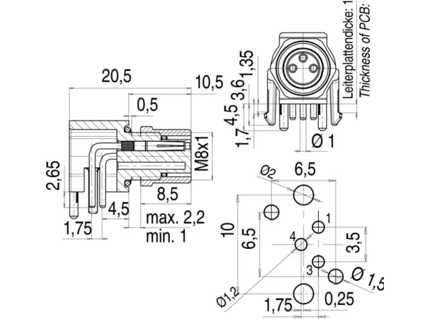 Female angled panel mount connector