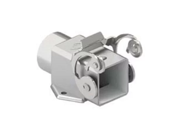 bulkhead mounting housing, angled, size 21.21, EMC zinc, 1 lever stainless steel, 1xM20 side, closed bottom