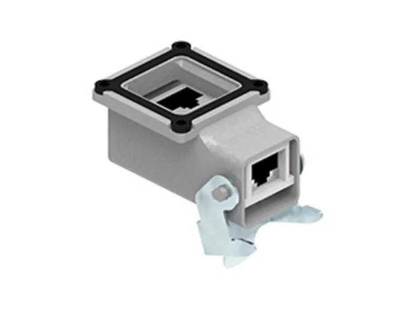 bulkhead mounting connector, angled, size 21.21, zinc, 1 rigid lever, 8p, RJ45