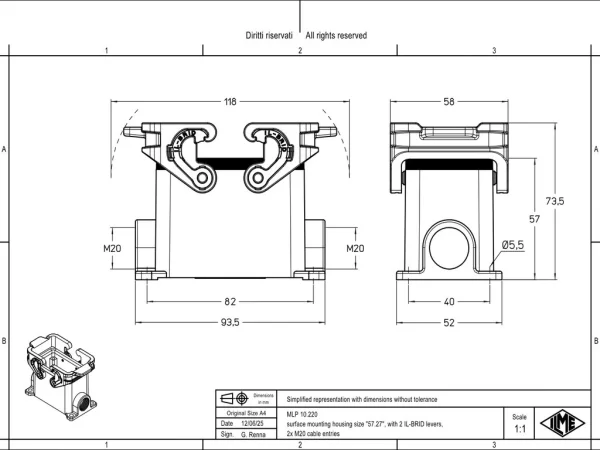 surface mounting housing, size 57.27, IL-BRID stainless steel, 2 levers, 2xM20 side
