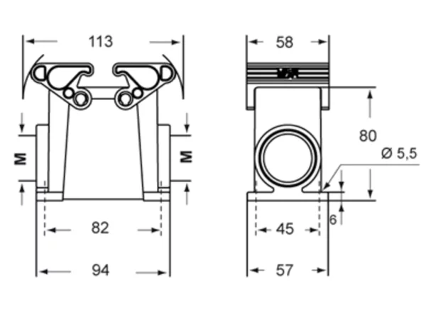 surface mounting housing, high, size 57.27, T-TYPE plastic, 2 levers, 2xM25 side, PE-jumper