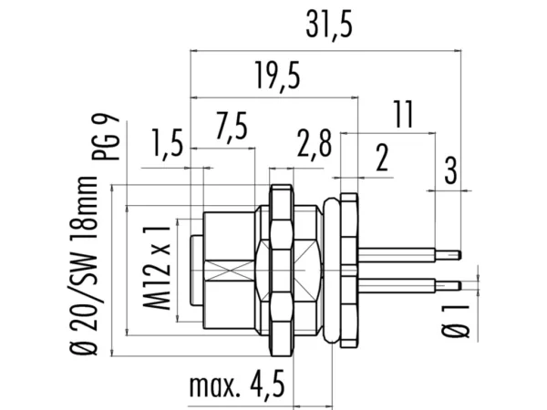 Female panel mount connector
