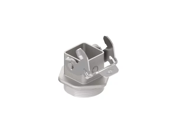 bulkhead mounting housing, size 21.21, 180° alu, 1 rigid lever stainless steel, 1xM32 external