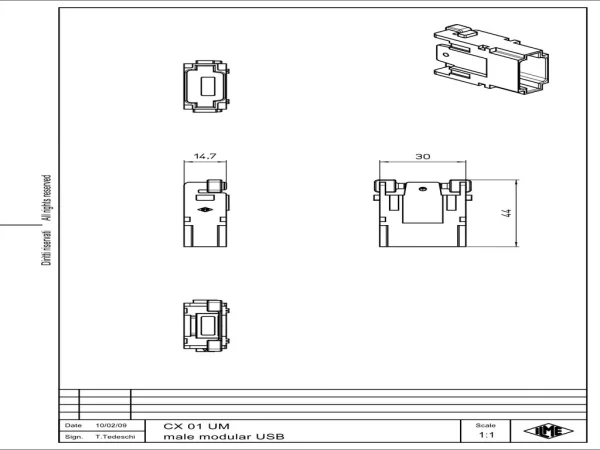 male insert, MIXO, 1MU, for USB patch cable CW 2 UAM