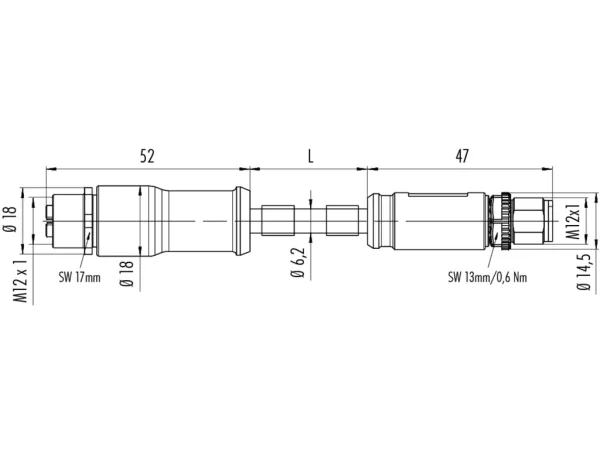 Connecting cable, male cable connector M12x1 & female cable connector M12x1