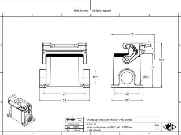 surface mounting housing, size 44.27, IL-BRID stainless steel, 1 lever, 1xM20 side