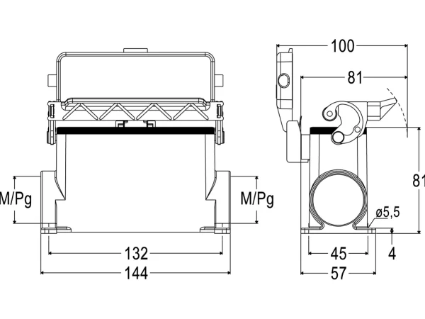 surface mounting housing, high, size 104.27, C-TYPE alu, 1 lever, 2xM32 side, cover metal