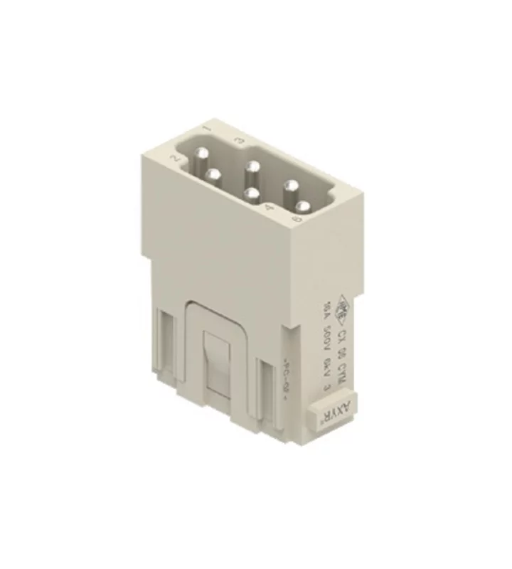 male insert, MIXO, 1 MU, 6p, silver, AXYR® push-in connection, 16A, 500V