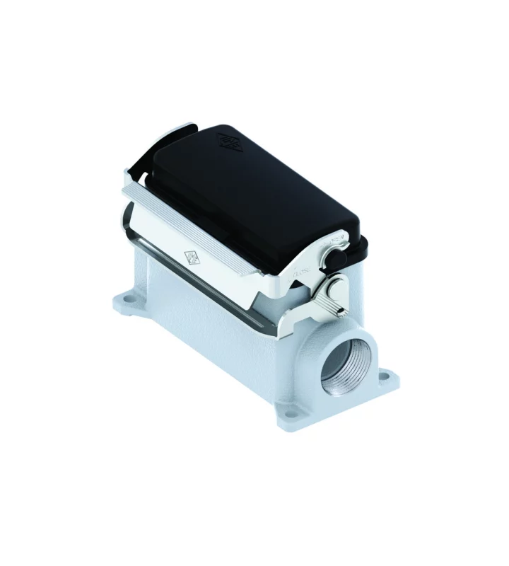 surface mount. hous., high, size 77.27, V-TYPE alu, 1 lever stainl. steel, 1xM25 side, spring cover