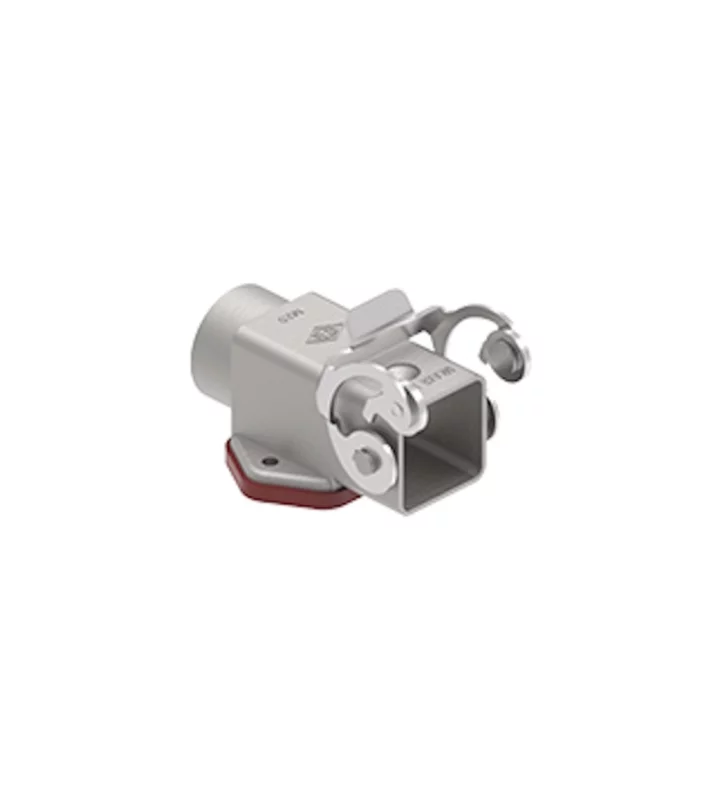 bulkhead mounting housing, angled, size 21.21, 180°C zinc, 1 lever stainless steel, 1xM20 side