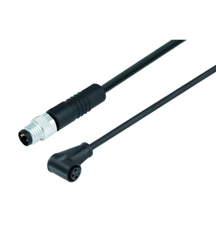 Male cable connector M8x1 - Female angled connector snap-in version M8x1