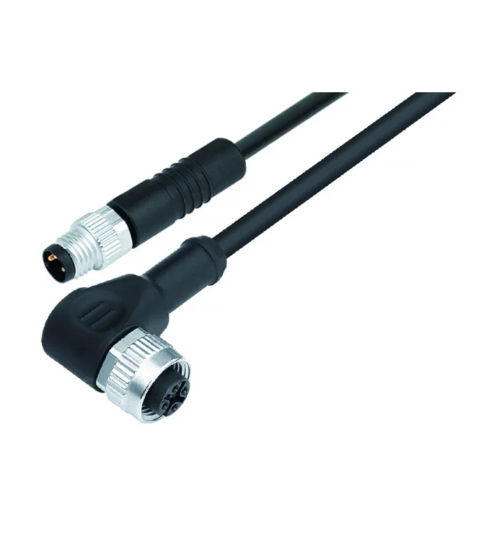 Male cable connector M8x1 - Female angled connector M12x1