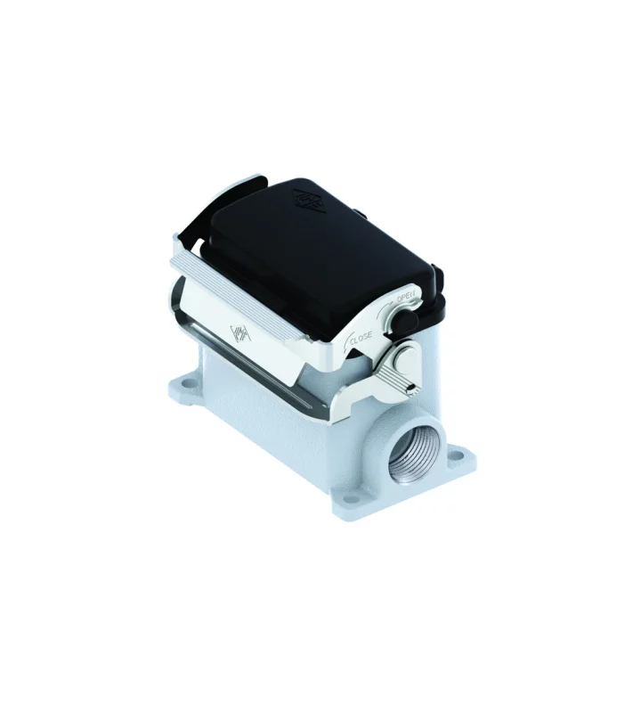 surface mount. hous., high, size 57.27, V-TYPE alu, 1 lever stainl. steel, 1xM40 side, spring cover