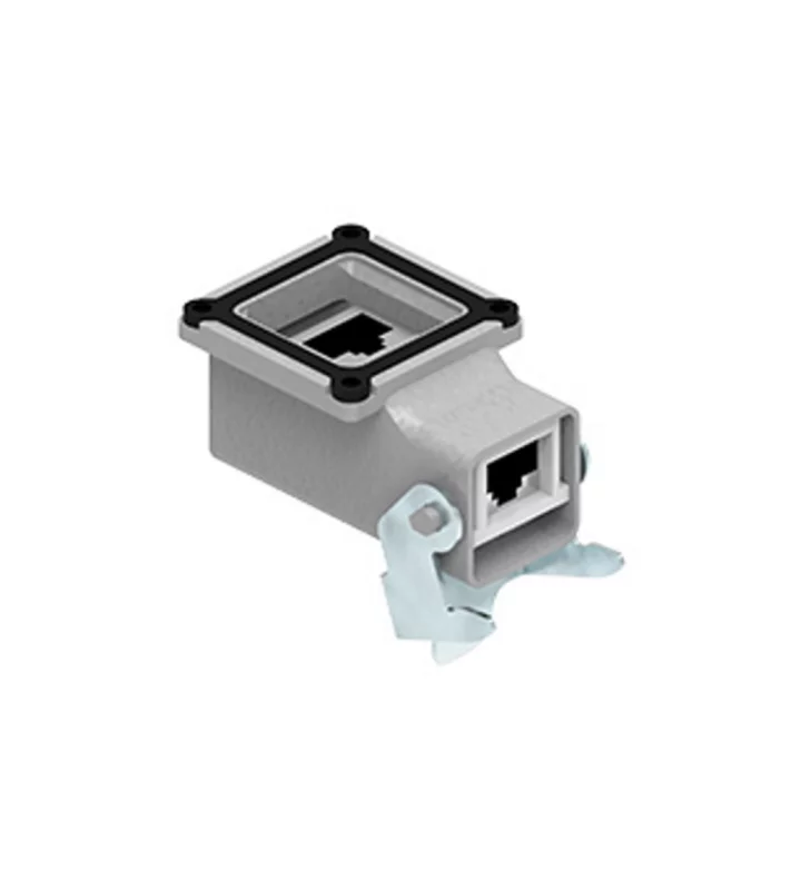 bulkhead mounting connector, angled, size 21.21, zinc, 1 rigid lever, 8p, RJ45