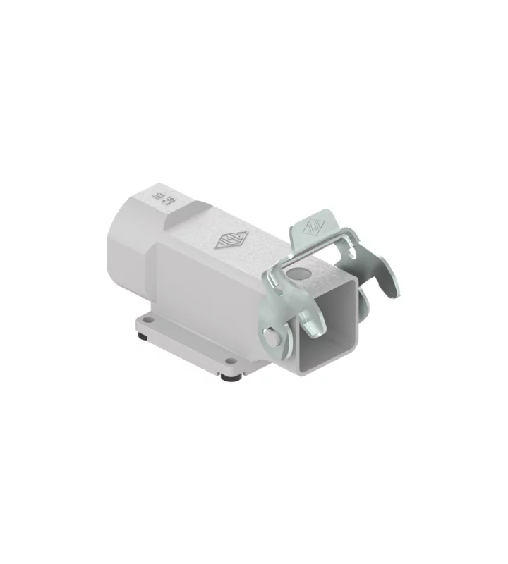 bulkhead mounting housing, angled, size 21.21, CKA zinc, 1 rigid lever steel, 1xM25 side