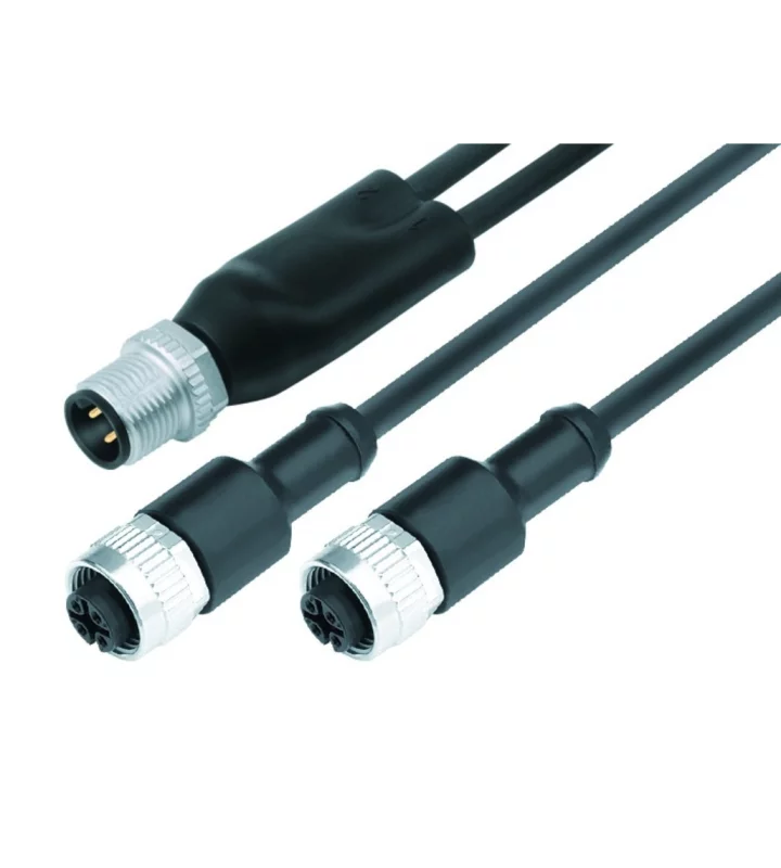 Duo male connector M12x1 - 2 female cable connectors M12x1