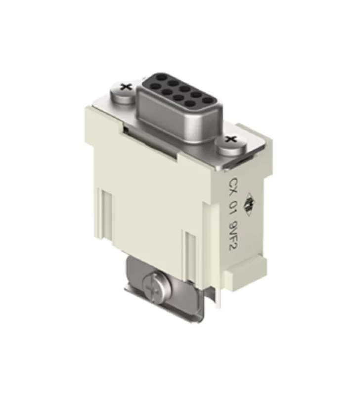 female insert, MIXO, 1MU, 9p, crimp, 5A, 50V, D-SUB, double cable entry