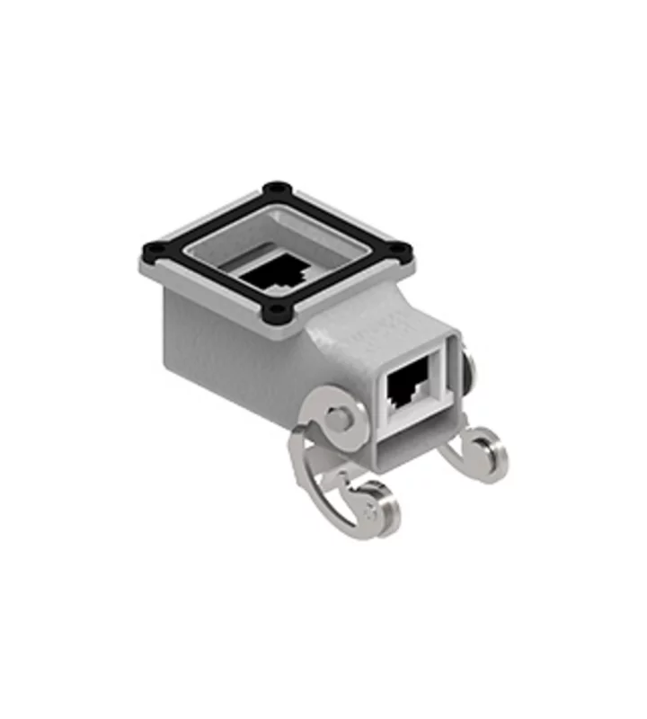 bulkhead mounting connector, angled, size 21.21, zinc, 1 lever stainless steel, 8p, RJ45