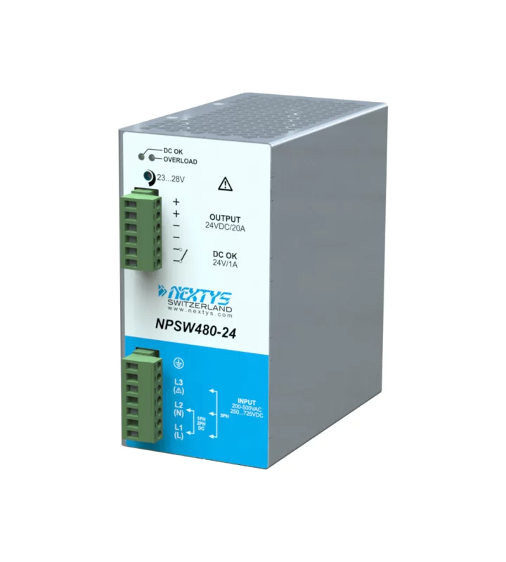 Power supply, 1,2,3Ph, 480W, DIN Rail, AC/DC, 24 Vdc, 20 A