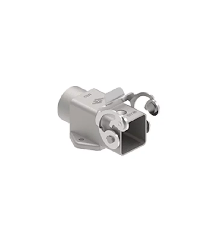bulkhead mounting housing, angled, size 21.21, 180°C zinc, 1 lever stainless steel, 1xM20 side, closed bottom
