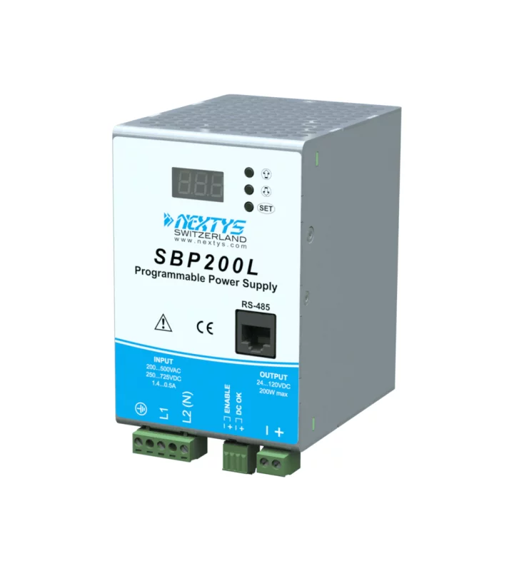 Power Supply 1/2Ph, 200W, Programmable Wide Range, RS-485 Interface Din-Rail AC/DC 24;48;72;110;>110 Vdc With 24 Vdc = 4A, 
With 48 Vdc = 3 A