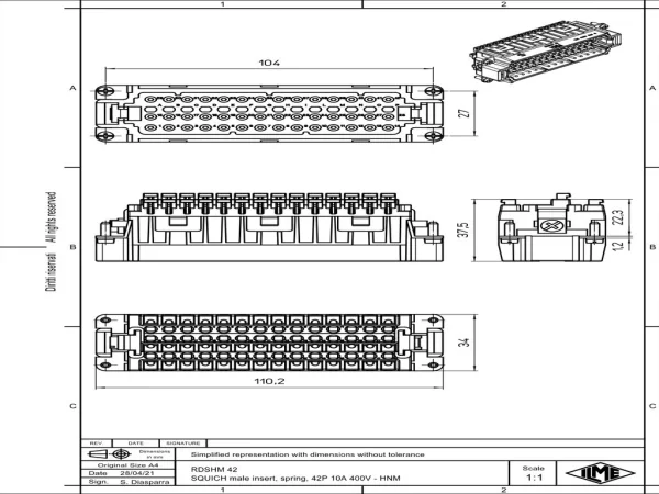 male insert, size 104.27, 42p+PE, SQUICH, 10A, 400V, HNM