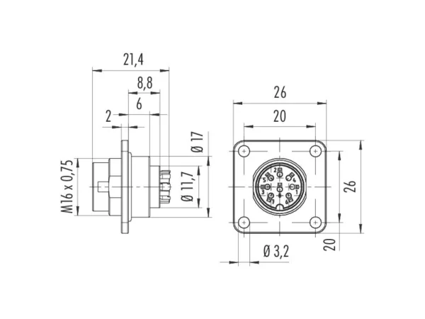 Male panel mount connector