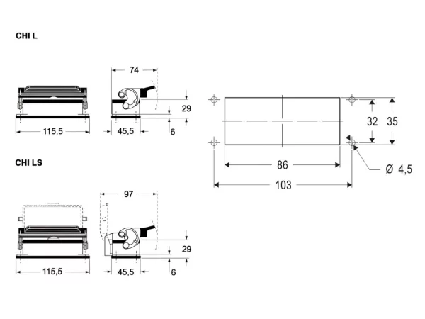 bulkhead mounting housing, size 77.27, C-TYPE alu, 1 lever