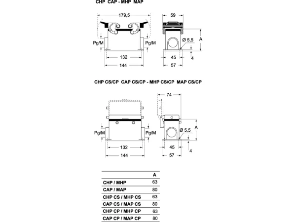 surface mounting housing, size 104.27, C-TYPE alu, 4 pegs, 2xM25 side, cover plastic