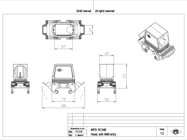 hood, high, size 57.27, C-TYPE alu, 2 levers, 1xM40 side, no adaptor