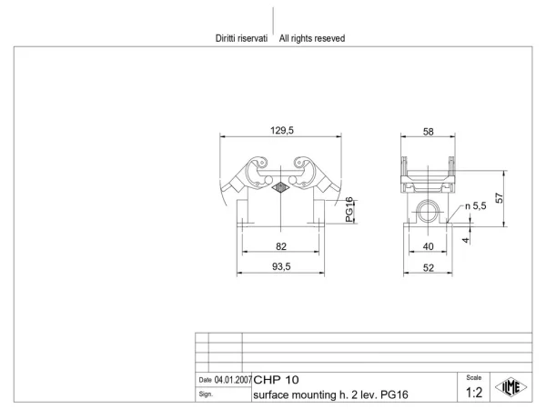 surface mounting housing, size 57.27, C-TYPE alu, 2 levers, 1xPG16 side