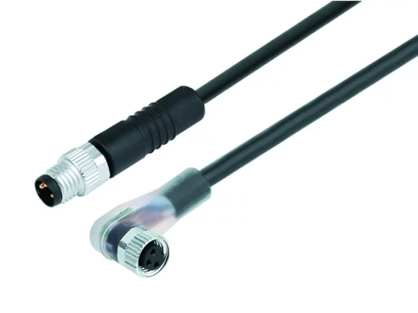 Male cable connector M8x1 - Female angled connector with LED PNP NOC M8x1